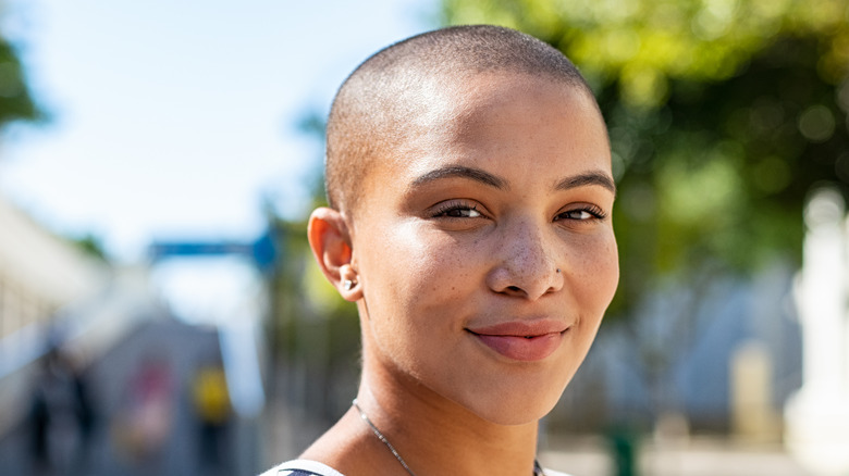 Woman smiling outside