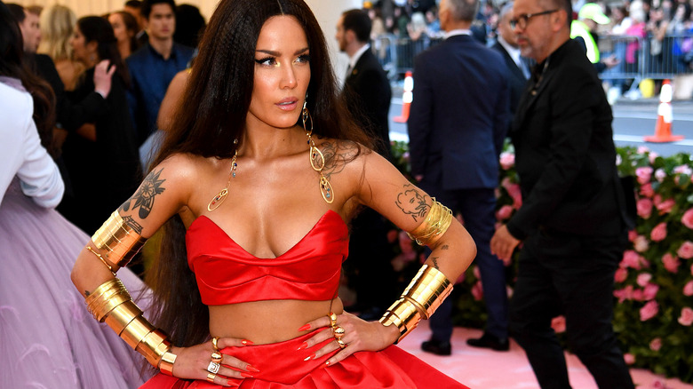 Halsey during 2019 Met Gala wearing arm cuffs