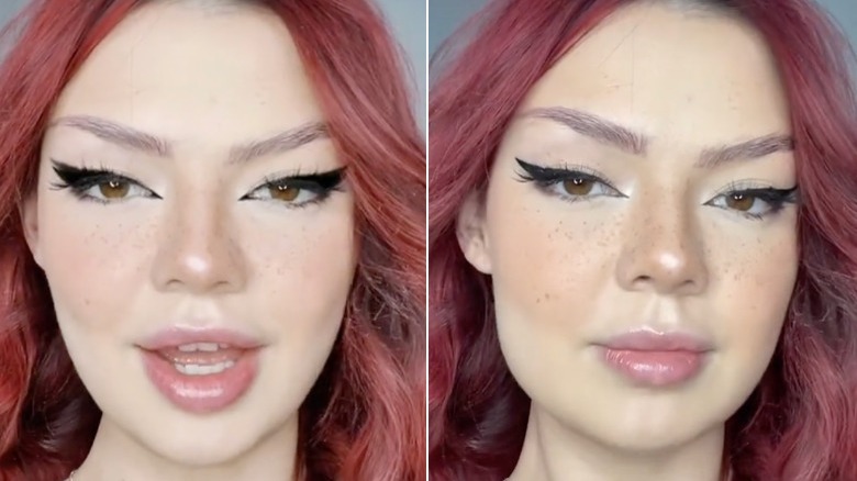 TiKTok creator Mirta Miler wearing the winged eyeliner filter winged liner of her own