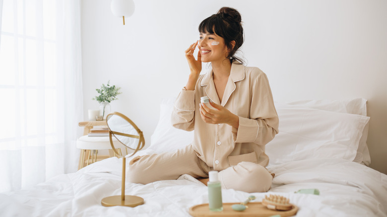 Woman doing skincare routine