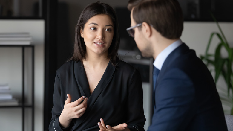 An employee and a boss talking