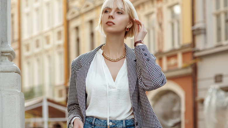 Woman in oversized blazer