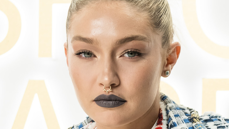 Gigi Hadid wearing gray lipstick