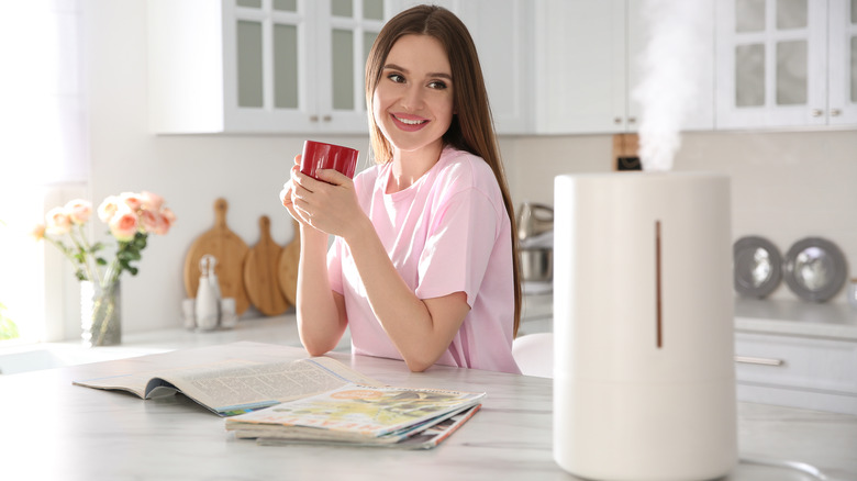 Air humidifier running in a kitchen