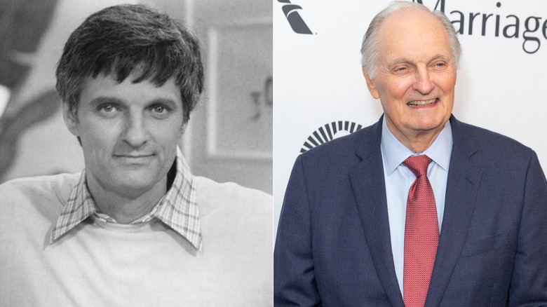 Side by side images of Alan Alda then and now