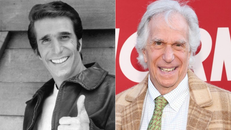 Side by side images of Henry Winkler then and now