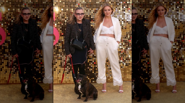 Carrie Fisher and Billie Lourd attend the "Absolutely Fabulous" premiere in 2015