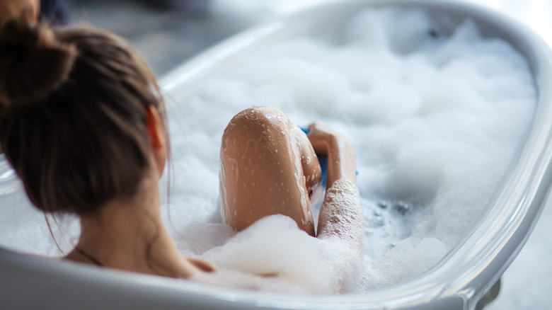 Woman in a bubble bath