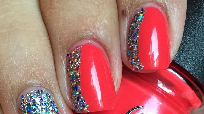 Sparkly sideways French manicure