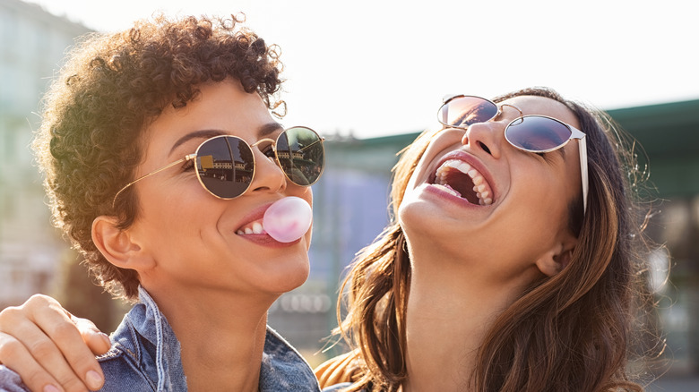 two women laughing