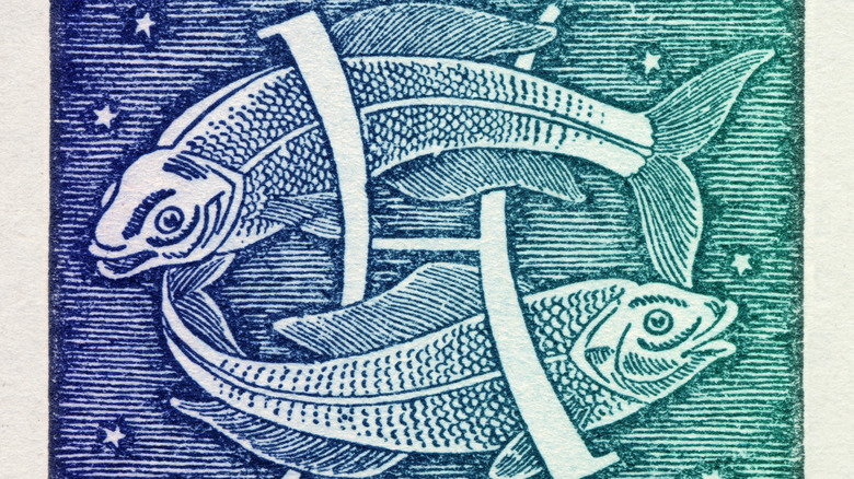 Painting of fish and Pisces sign