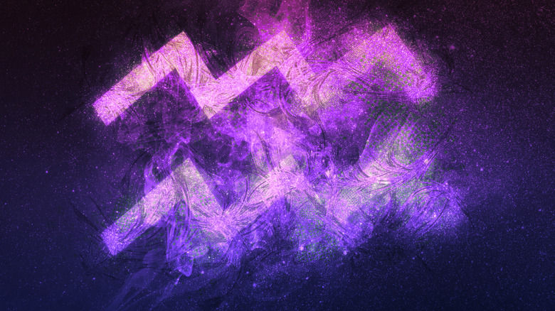 Purple Aquarius symbol in night sky