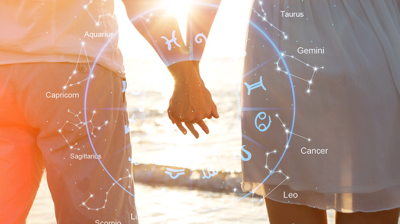 Zodiac chart with couple holding hands