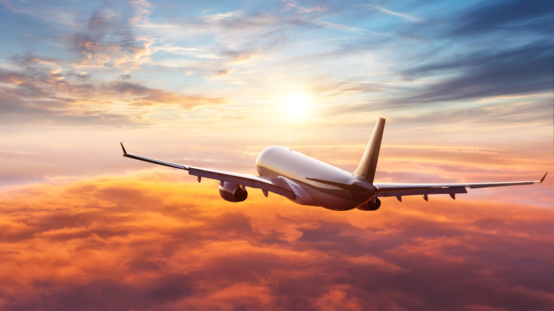 Plane Flying at Sunset