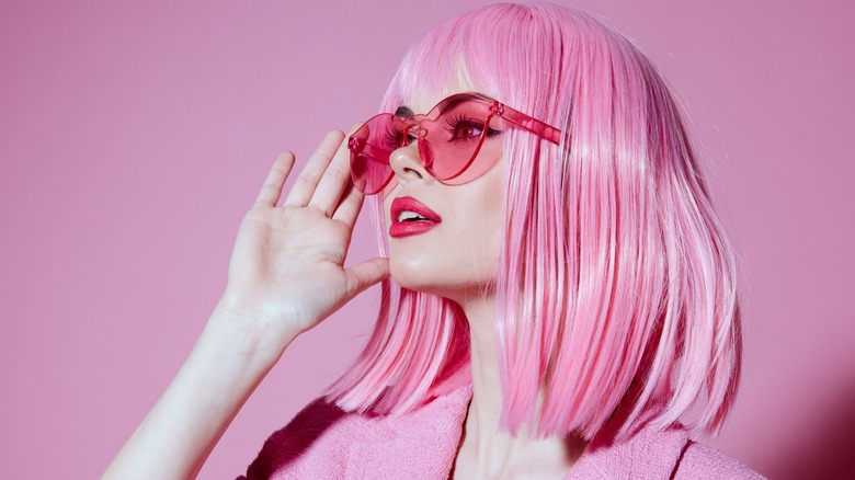 bright pink hair and makeup