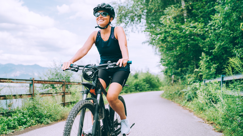 happy woman on a bike ride