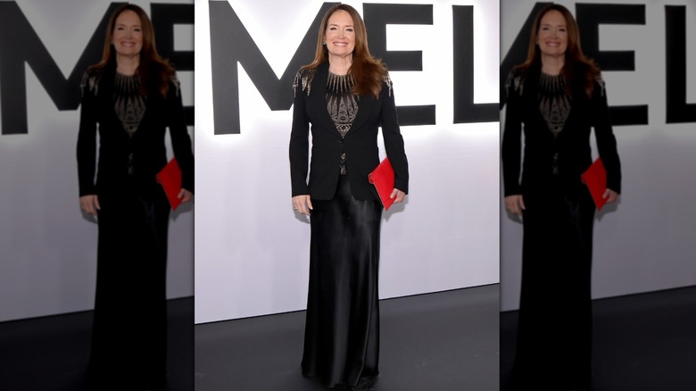 US Secretary of State Brook Rollins poses on the Melania movie premiere red carpet dressed in all black