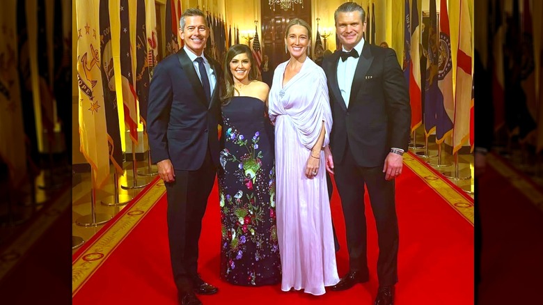 From left to right: Sean Duffy, Rachel Campos-Duffy, Jennifer Hegseth Cunningham, and Pete Hegseth, posing for a photo at the Governor's Ball