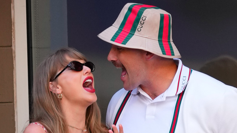 Taylor Swift and Travis Kelce yelling together