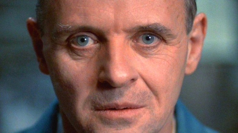 Hannibal Lecter staring down barrel of the camera in "The Silence of the Lambs"