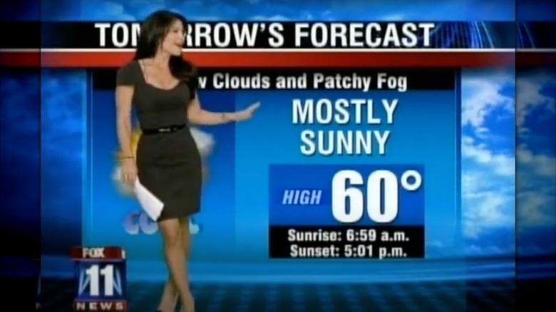 Lauren Sánchez Bezos reporting the weather