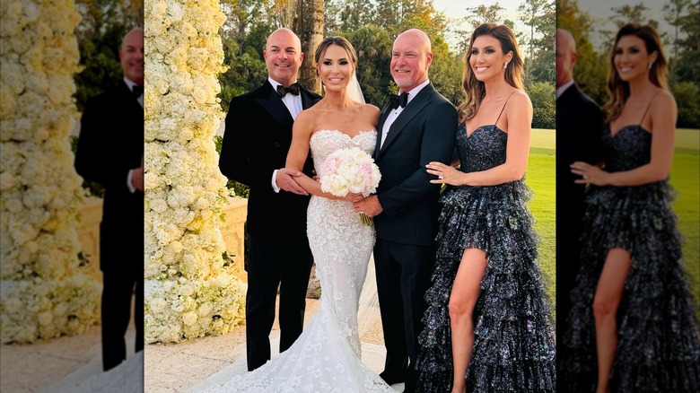 Alina Habba poses for a photo with a bride and groom at wedding