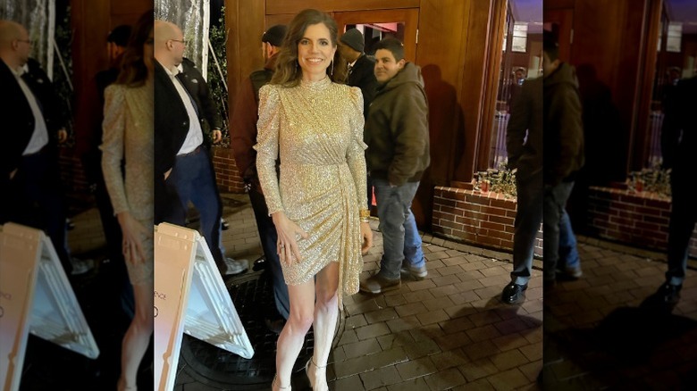 Nancy Mace poses in a gold dress at Cafe Milano in Washington, DC (2025)