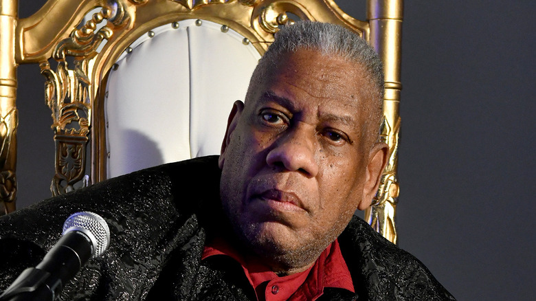 André Leon Talley sitting on a golden throne