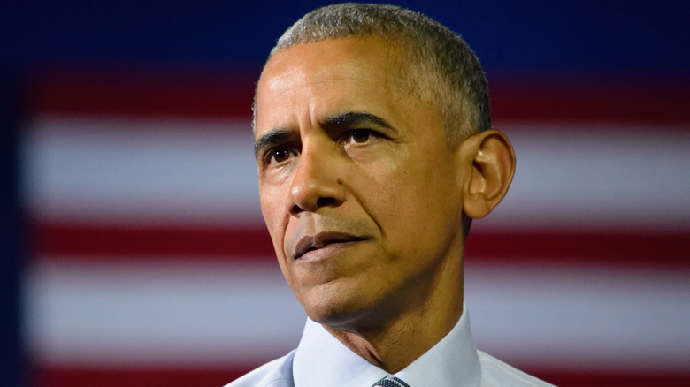 President Barack Obama looking stern