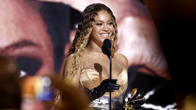 Beyonce giving a speech on stage