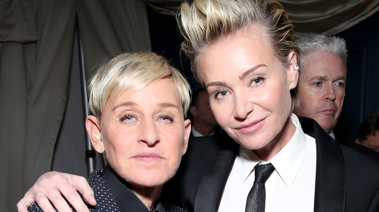 Ellen DeGeneres on left of Portia de Rossi