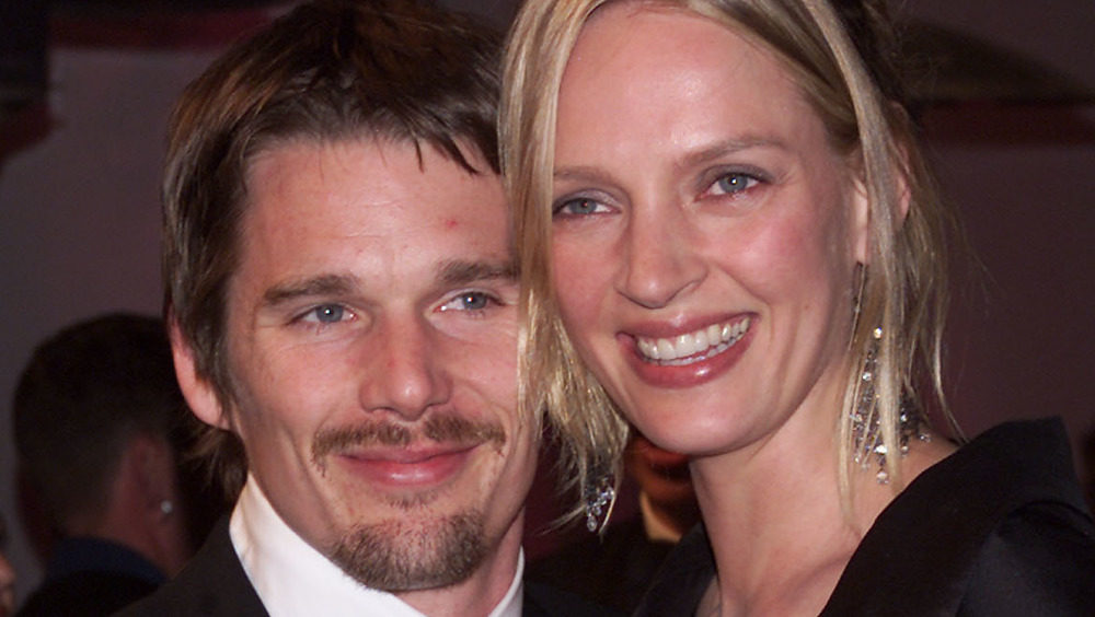 Ethan Hawke and Uma Thurman smile