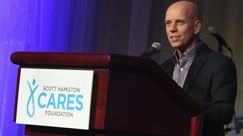 Scott Hamilton delivering a speech