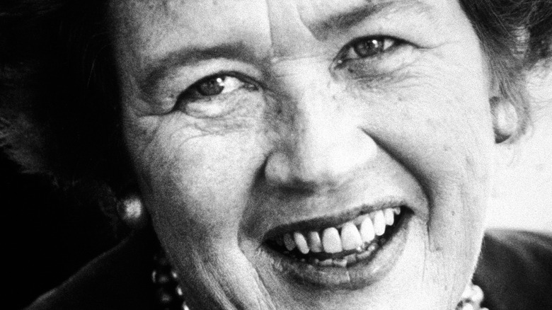 Julia Child photographed in black and white.