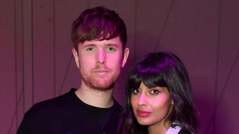 James Blake and Jameela Jamil posing