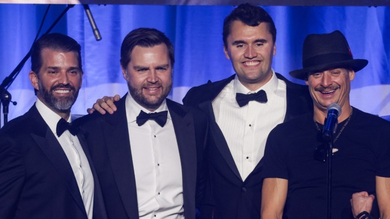 Donald Trump Jr., JD Vance, Charlie Kirk, and Kid Rock on stage during the Turning Point USA Inaugural-Eve Ball in Washington, DC (2025)