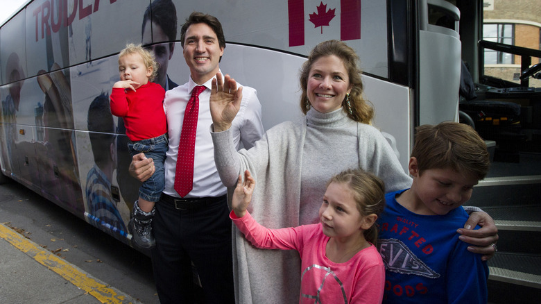 Justin Trudeau smiling with his family