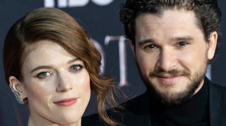 Kit Harington and Rose Leslie on a "Game of Thrones" red carpet