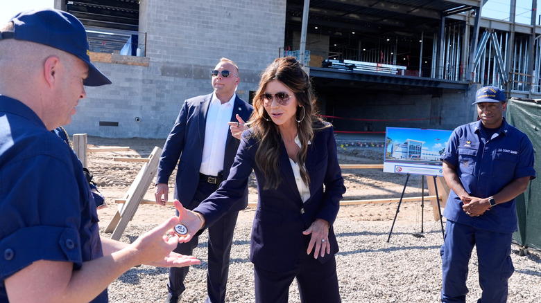 Kristi Noem in front of a construction site November 2025
