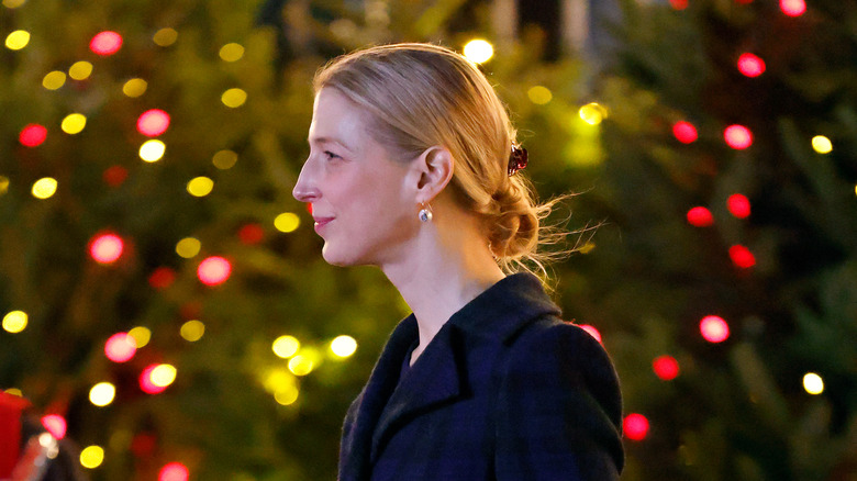 Lady Gabriella Windsor in front of Christmas lights