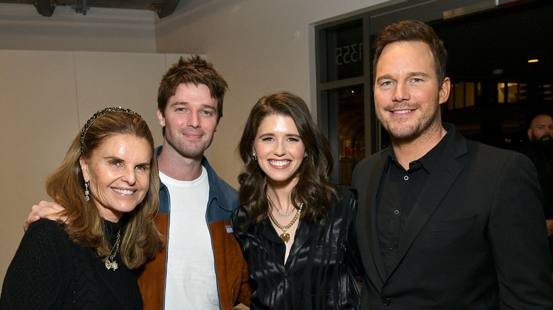 Maria Shriver, Patrick Schwarzenegger, Katherine Schwarzenegger, and Chris Pratt at a Netflix premiere