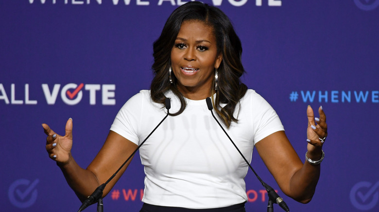 Former first lady Michelle Obama speaks during a rally for When We All Vote