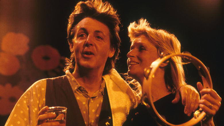 Paul and Linda McCartney on stage,