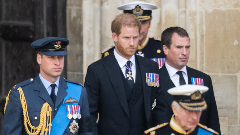 Peter Phillips waking next to Prince Harry and Prince William at Queen Elizabeth II's funeral