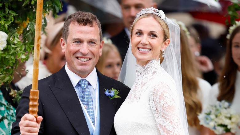 Peter Phillips and Harriet Sperling smiling on their wedding day