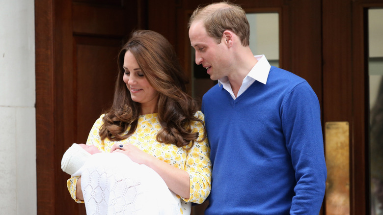 Princess Catherine and Prince William leave The Lindo Wing of St Mary's Hospital with their newborn daughter Princess Charlotte (2015)