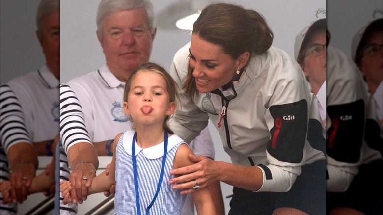 Princess Charlotte sticks out her tongue after the inaugural King's Cup regatta in Cowes, England (2019)
