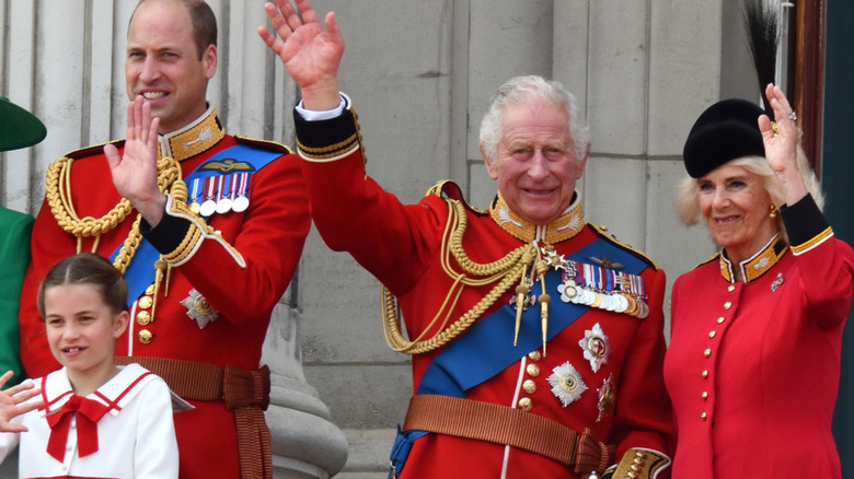 Princess Charlotte, Prince William, King Charles, and Queen Camilla at Trooping the Colour