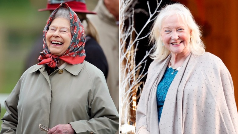 Split image of Queen Elizabeth & Angela Kelly laughing