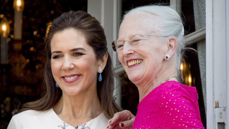 Queen Margrethe II with Queen Mary on the Amalienborg Palace balcony